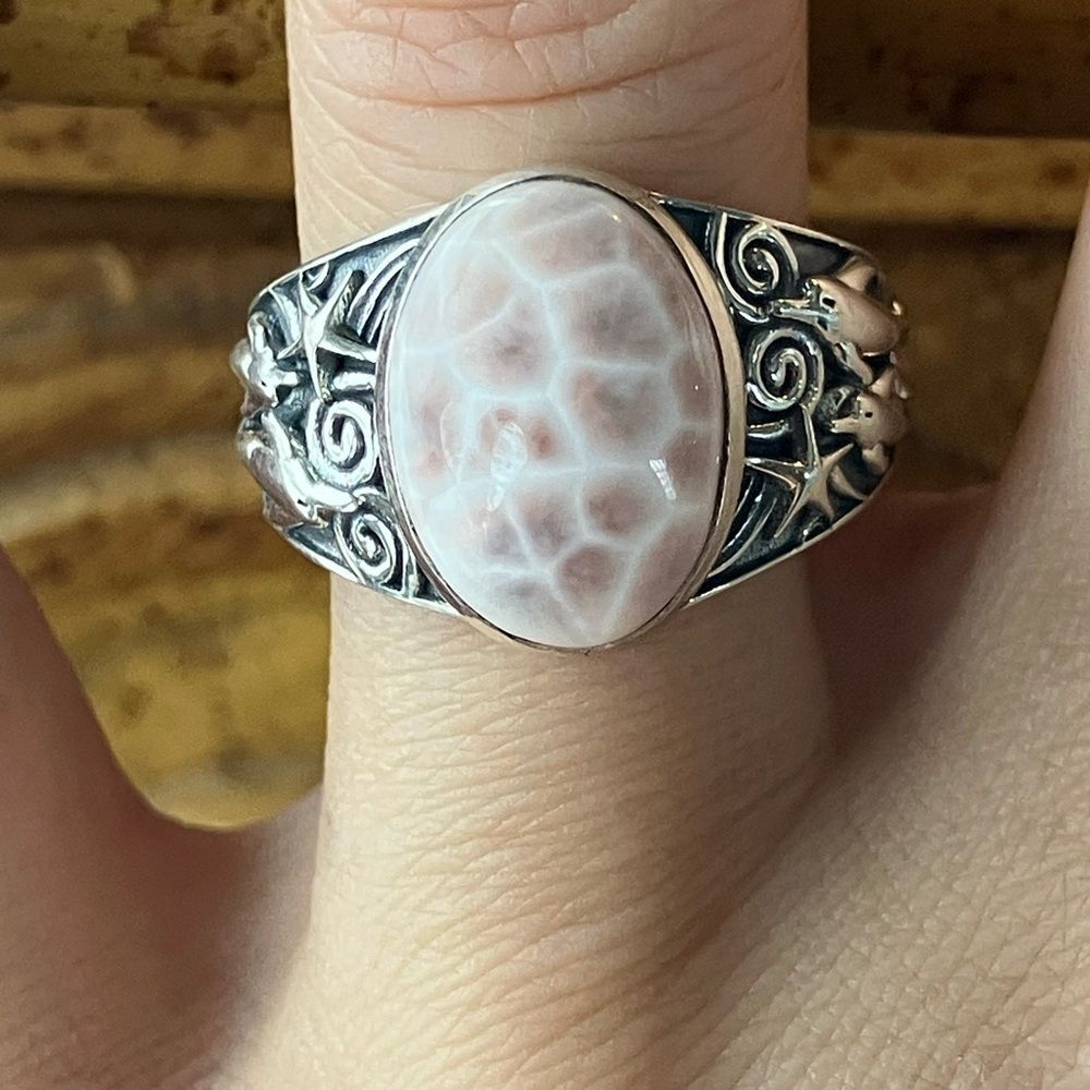 Natrolite Sterling Silver Dolphin Ring Size 7
